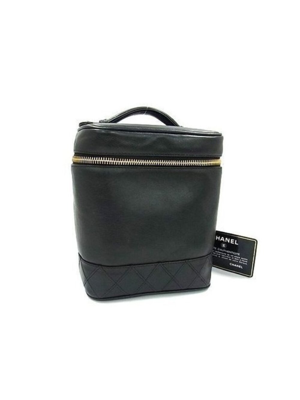 Chanel Handbag Vanity Bicolor Black Lambskin CC Logo Quilted